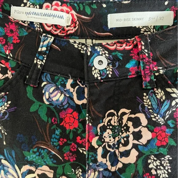 Anthropologie Pilcro Floral Mid Rise Skinny Jeans 27 Stretch Denim Cottagecore - Picture 9 of 10